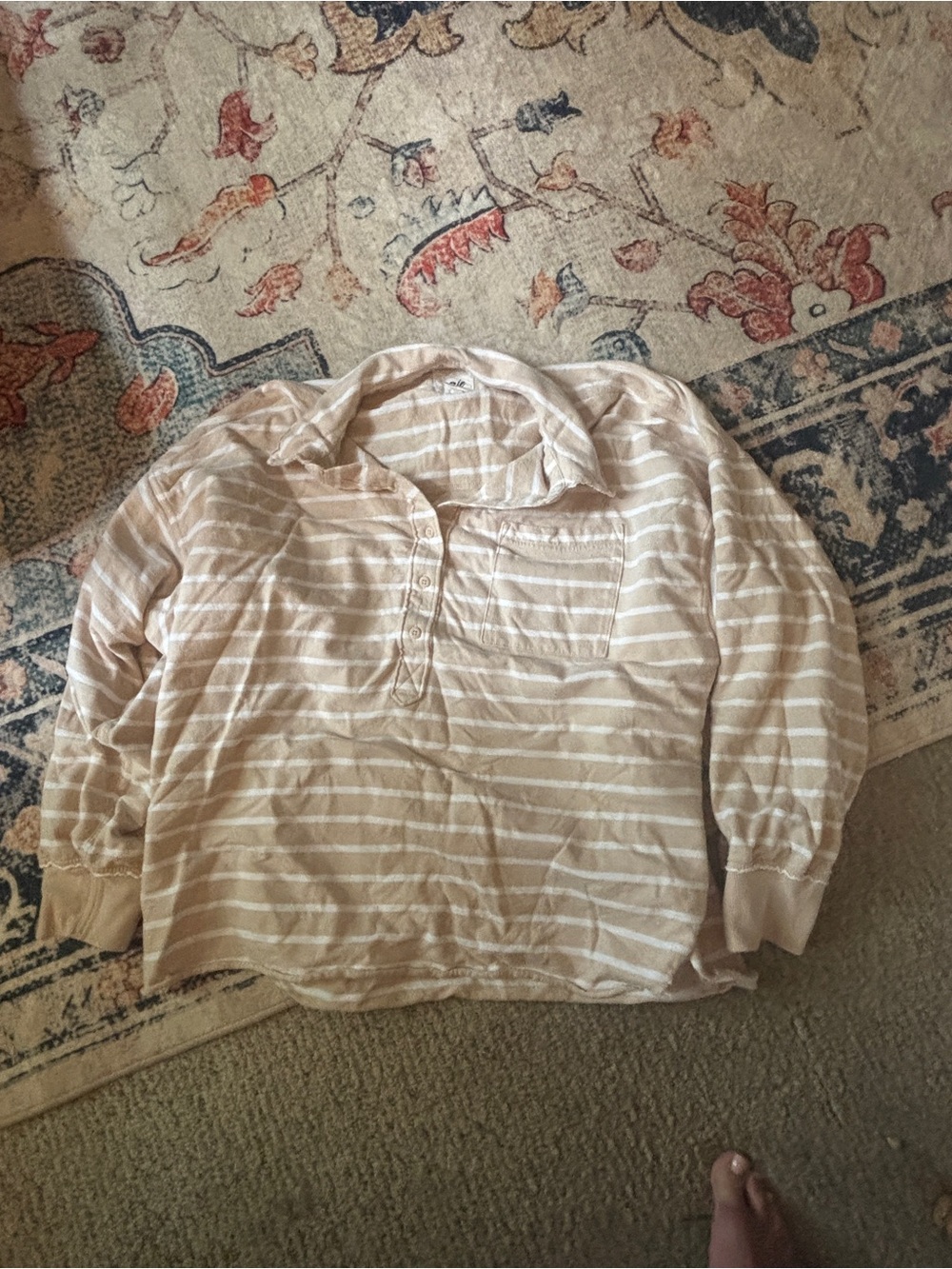 aerie Beige and White Striped Lightweight sweatshirt
